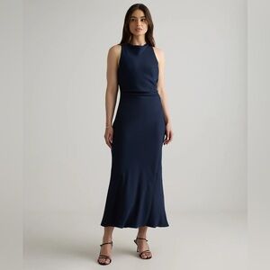 Washable Stretch Silk High Neck Midi Dress